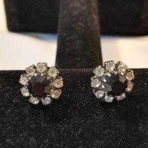 Rhinestones & Black Stone Pierced Earrings